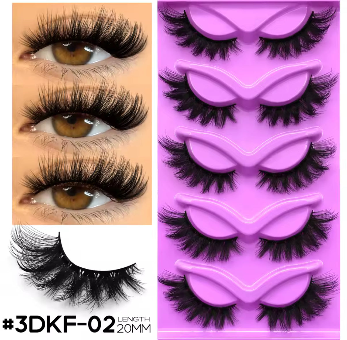 Pestañas 3DKF-02 – 20 mm • Ojo de Gato Dramático (Pack 5 pares)