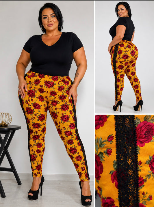 Leggings Florales con Encaje Lateral