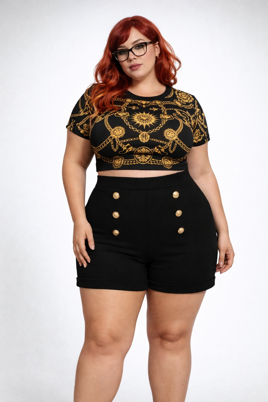 Short cintura alta con botones joya