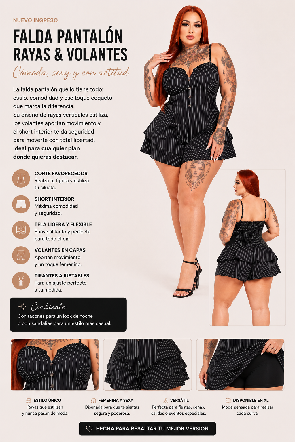 Mono Falda Pantalón Rayas con Volantes