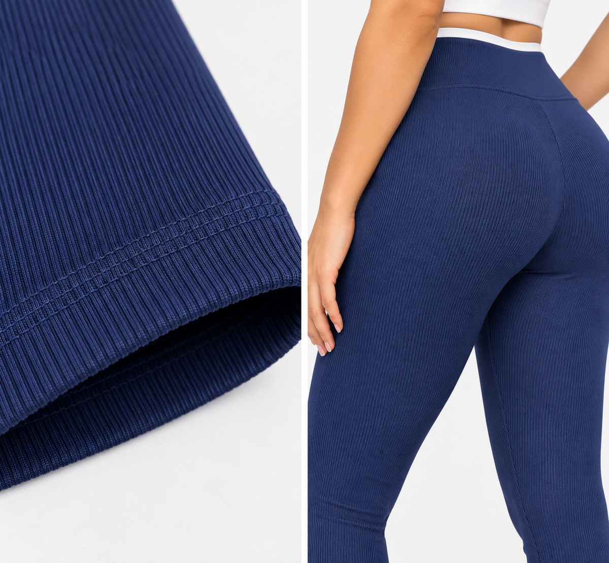 Leggings Azul Navy Canalé con Cintura Cruzada