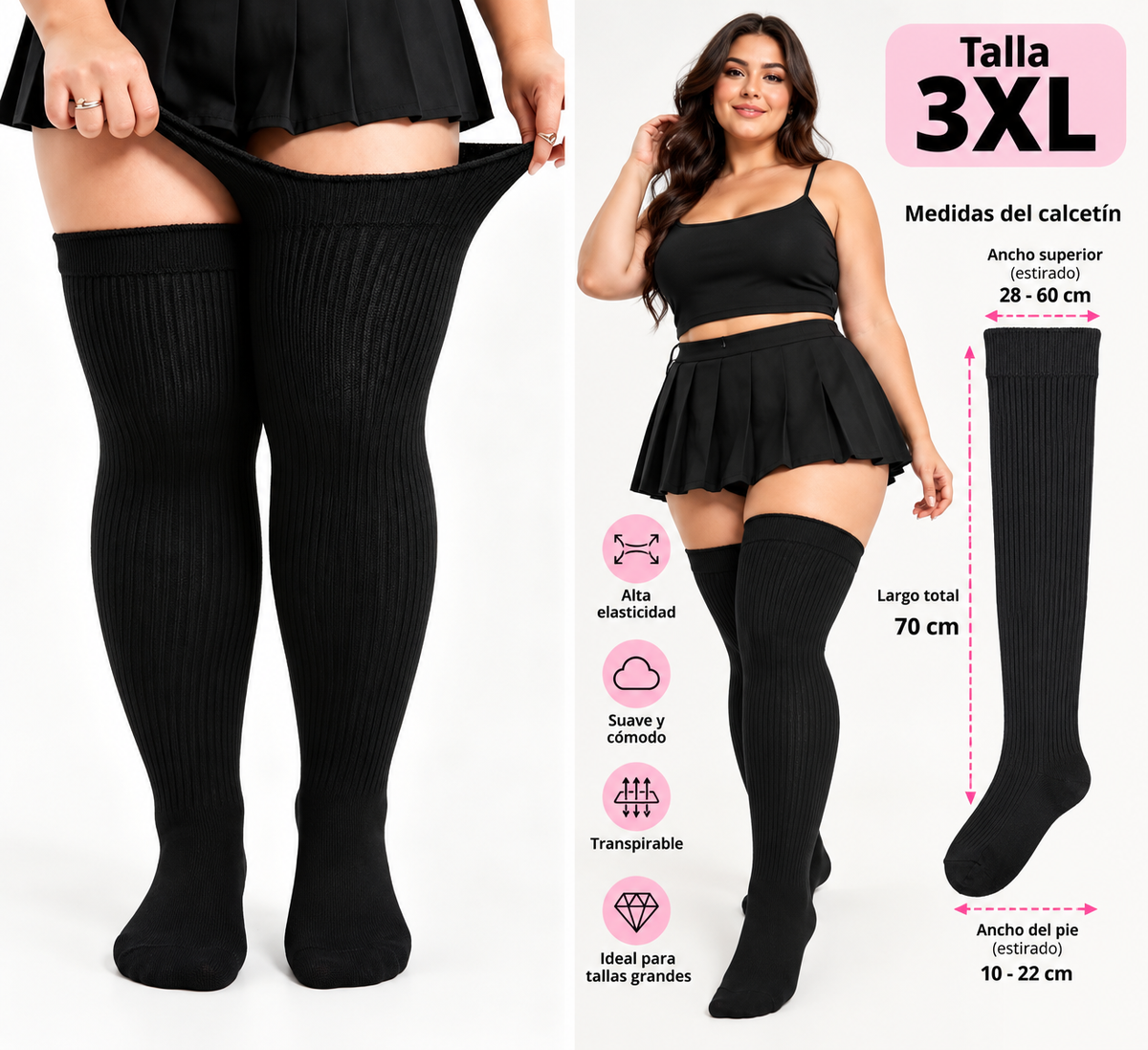 Calcetines negros altos efecto lana hasta 3XL