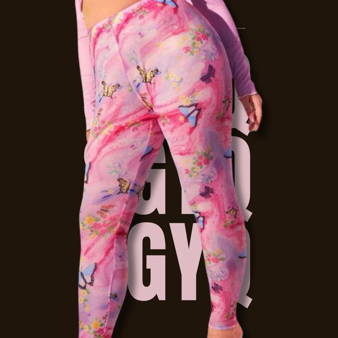 Leggins Rosas Con Flores Y Mariposas