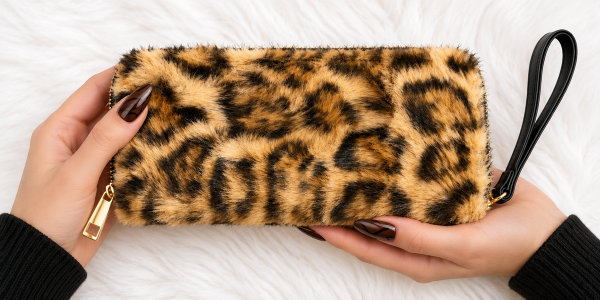 Monedero Wild Velvet — En manos de una modelo