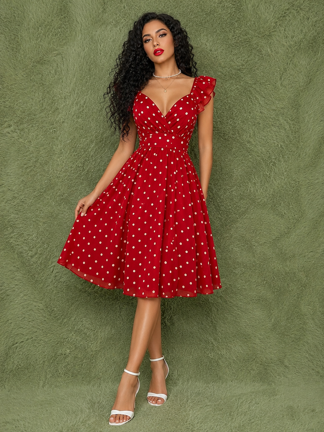 Vestido Rojo de Lunares Estilo Vintage