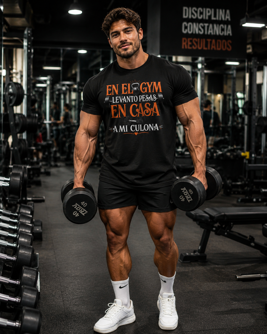 CAMISETA “En el gym levanto pesas. En casa… a mi culona.”