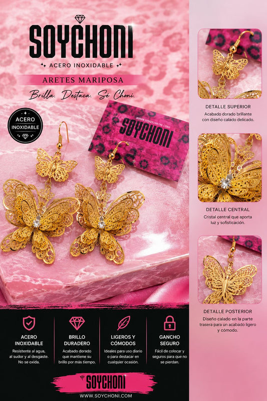 Boucles d'oreilles papillon dorées