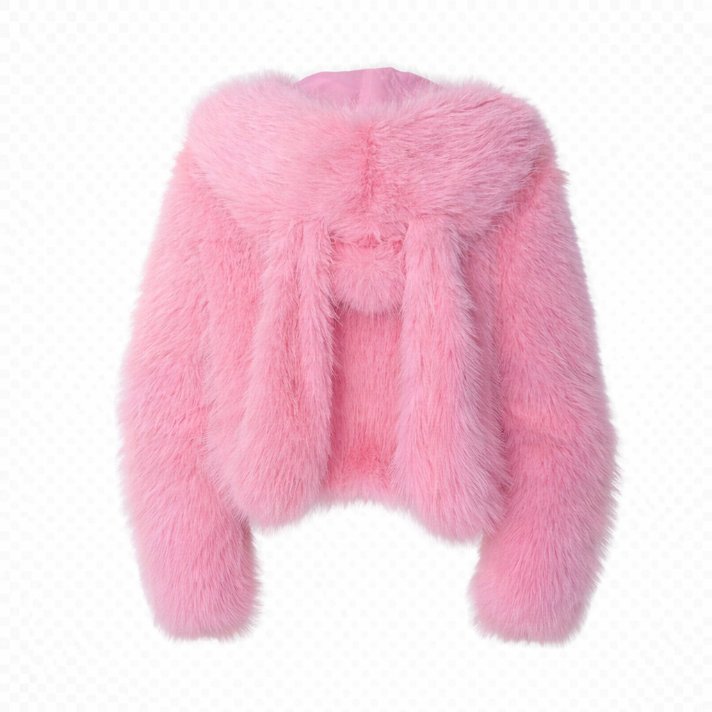 Abrigo de pelo rosa con orejitas