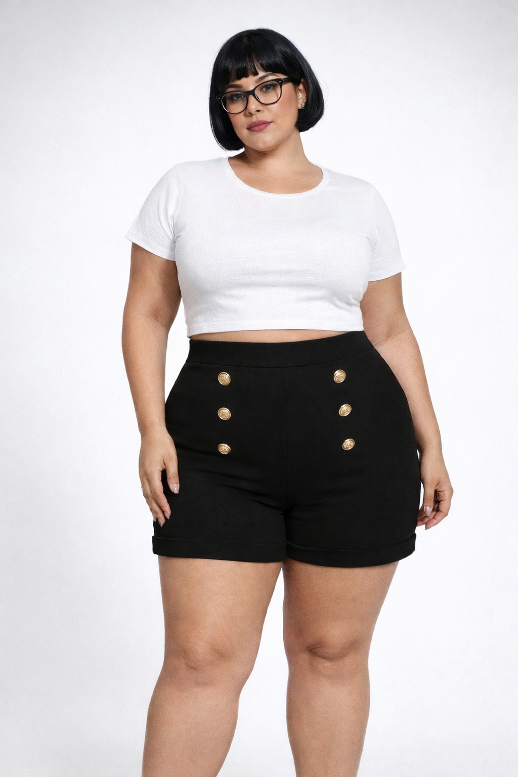 Short cintura alta con botones joya