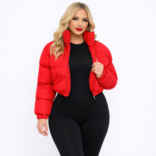 Chaqueta Acolchada Crop con Cuello Alto