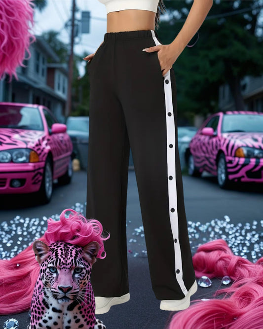 Pantalones Deportivos Casuales de Talla Grande con Cintura Alta y Rayas Laterales