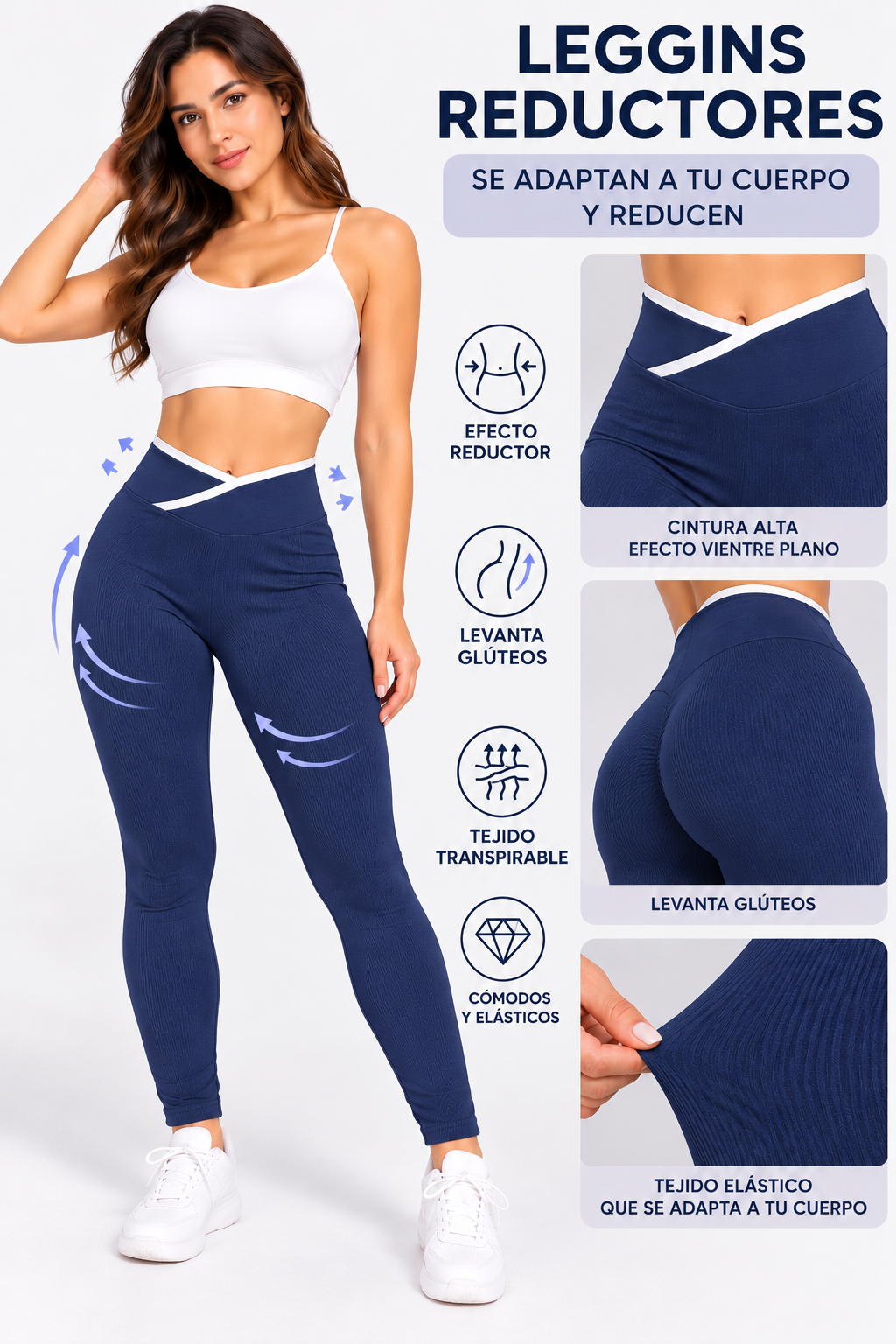 Leggings Azul Navy Canalé con Cintura Cruzada