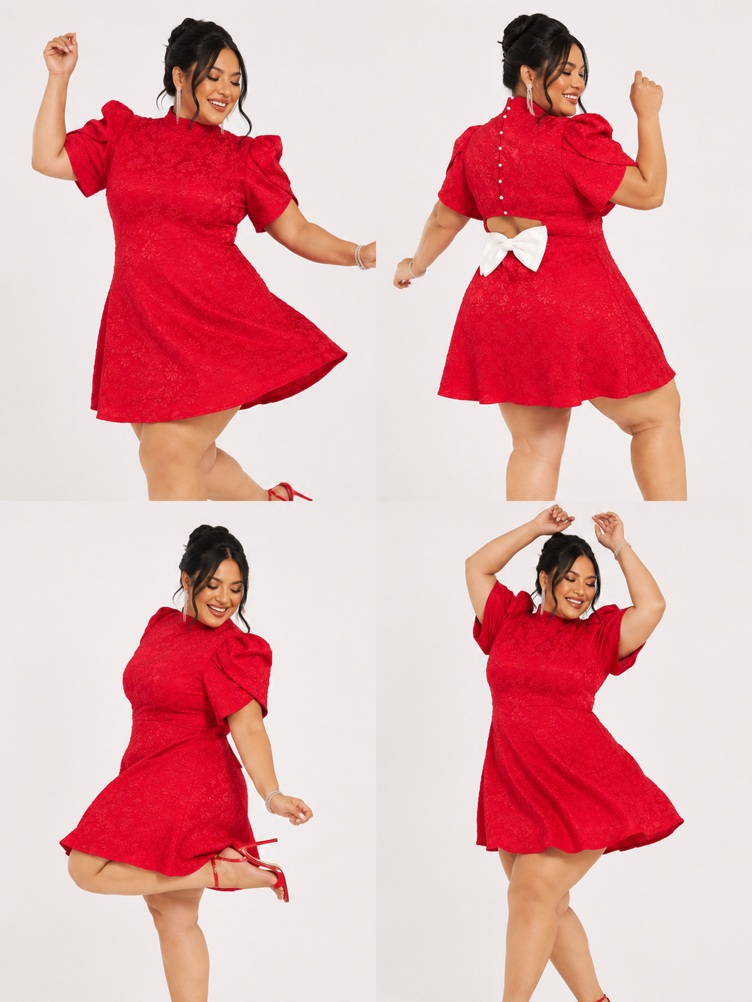 Vestido Rojo Diva con Lazo Blanco
