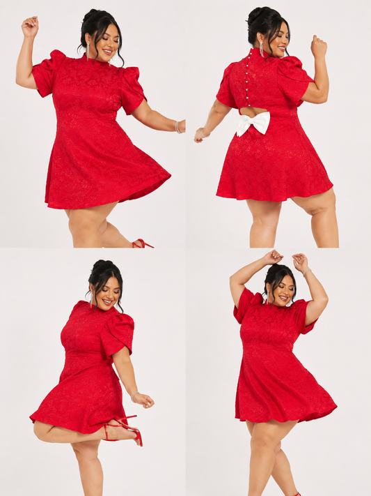 Vestido Rojo Diva con Lazo Blanco