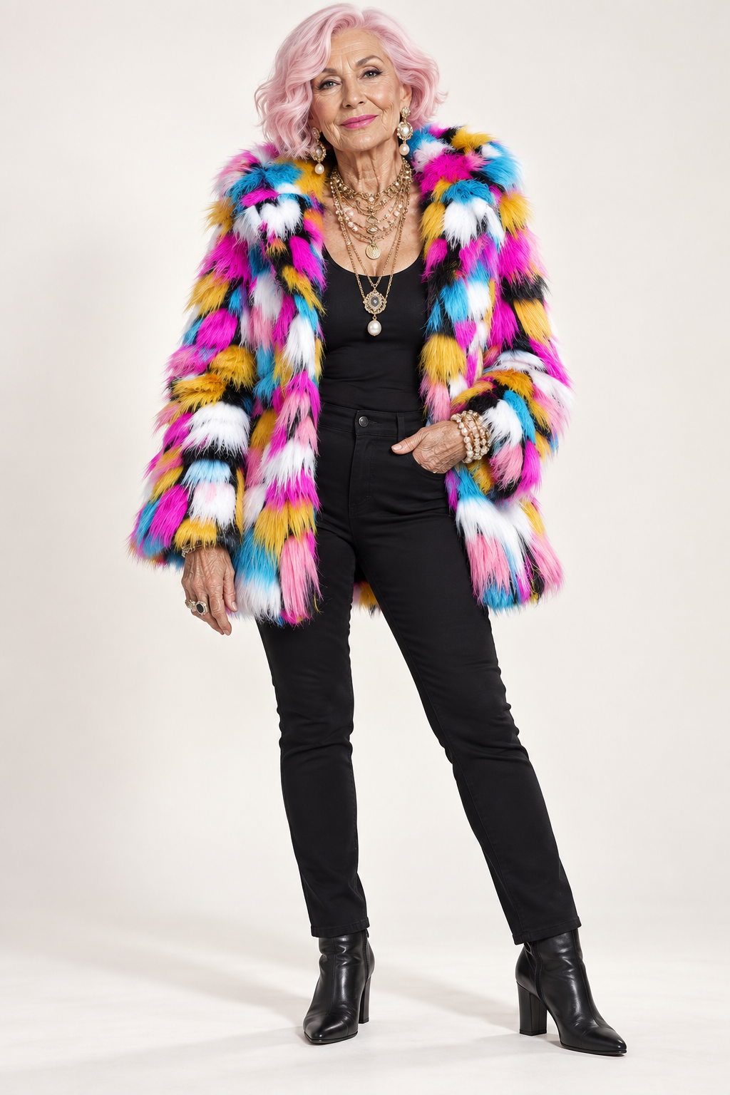 Abrigo de pelo multicolor con capucha — vista 1