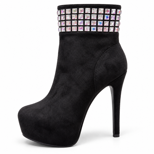 Botines Black Diamond negros con plataforma y pedrería