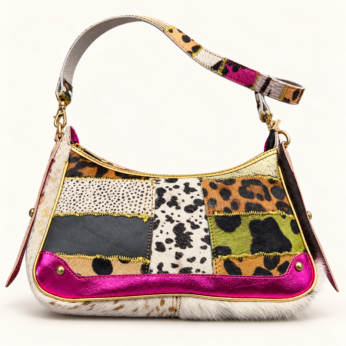 Bolso Fuchsia Soul de piel patchwork, frontal