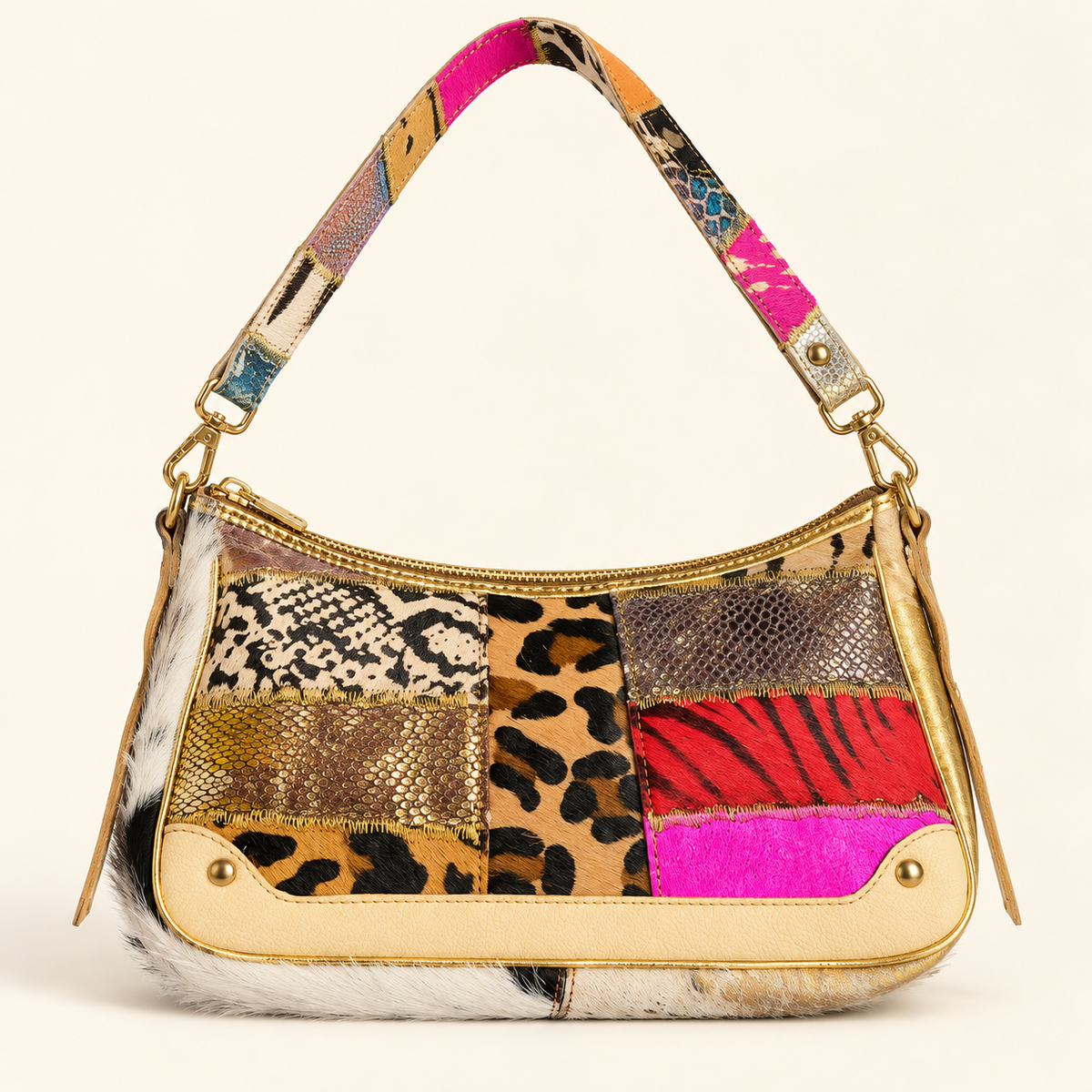 Bolso de piel Wild Glam Patchwork, vista delantera