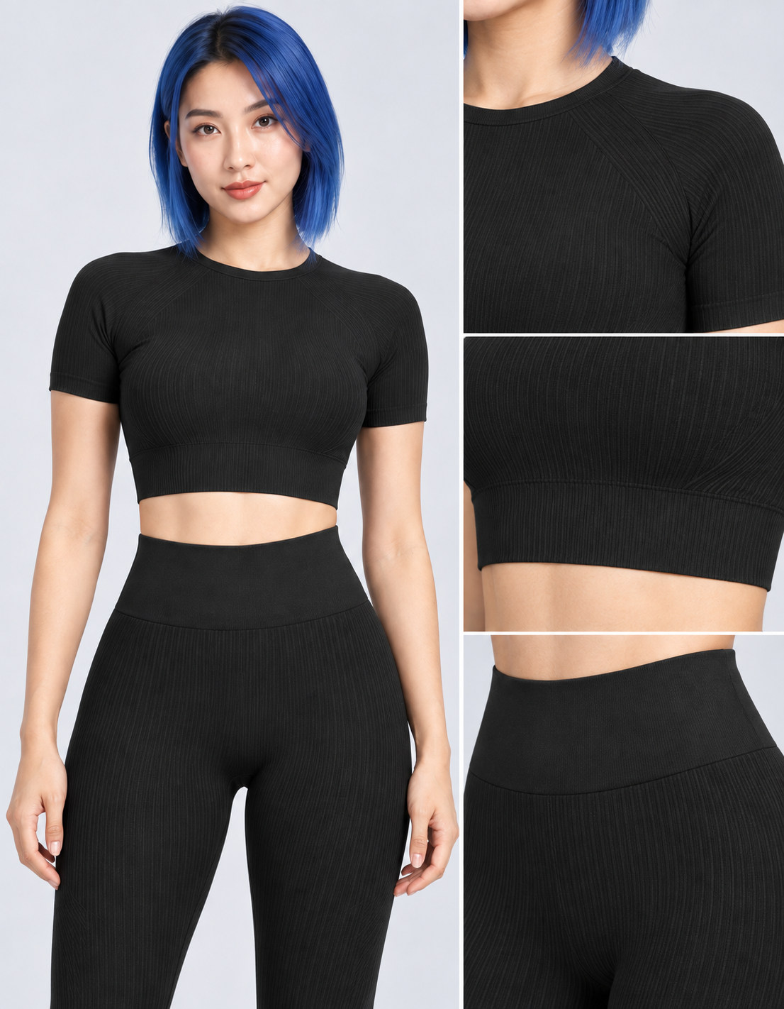 Detalles del tejido y cintura del conjunto Seamless Sculpt negro SoyGymbro