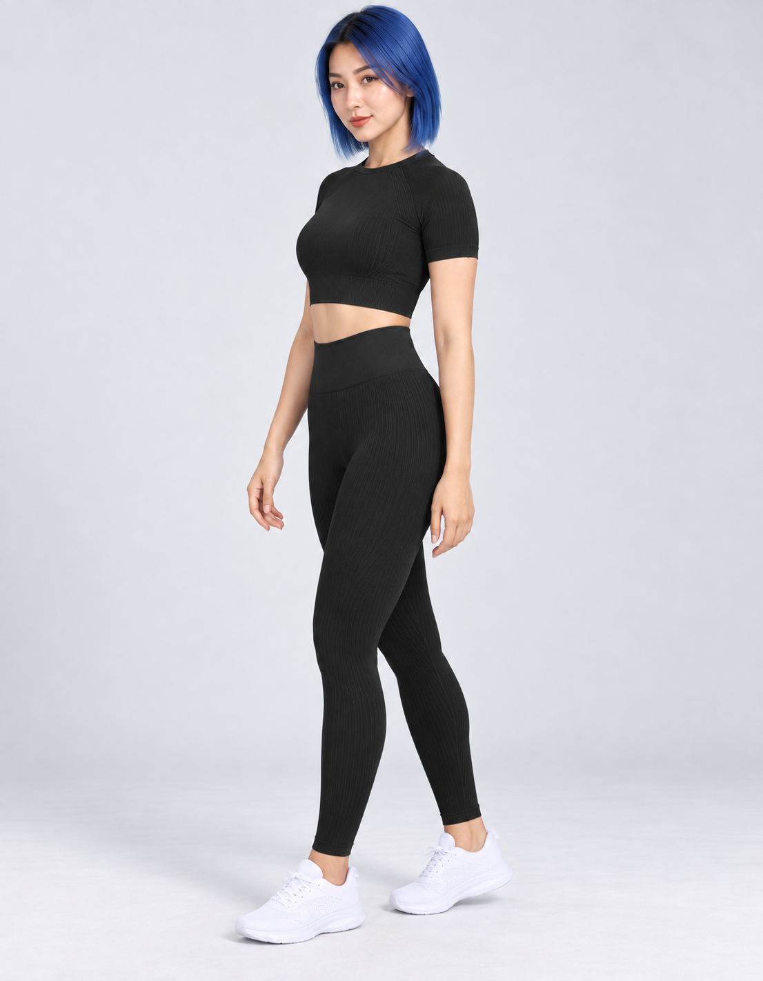 Conjunto Seamless Sculpt negro SoyGymbro - vista tres cuartos