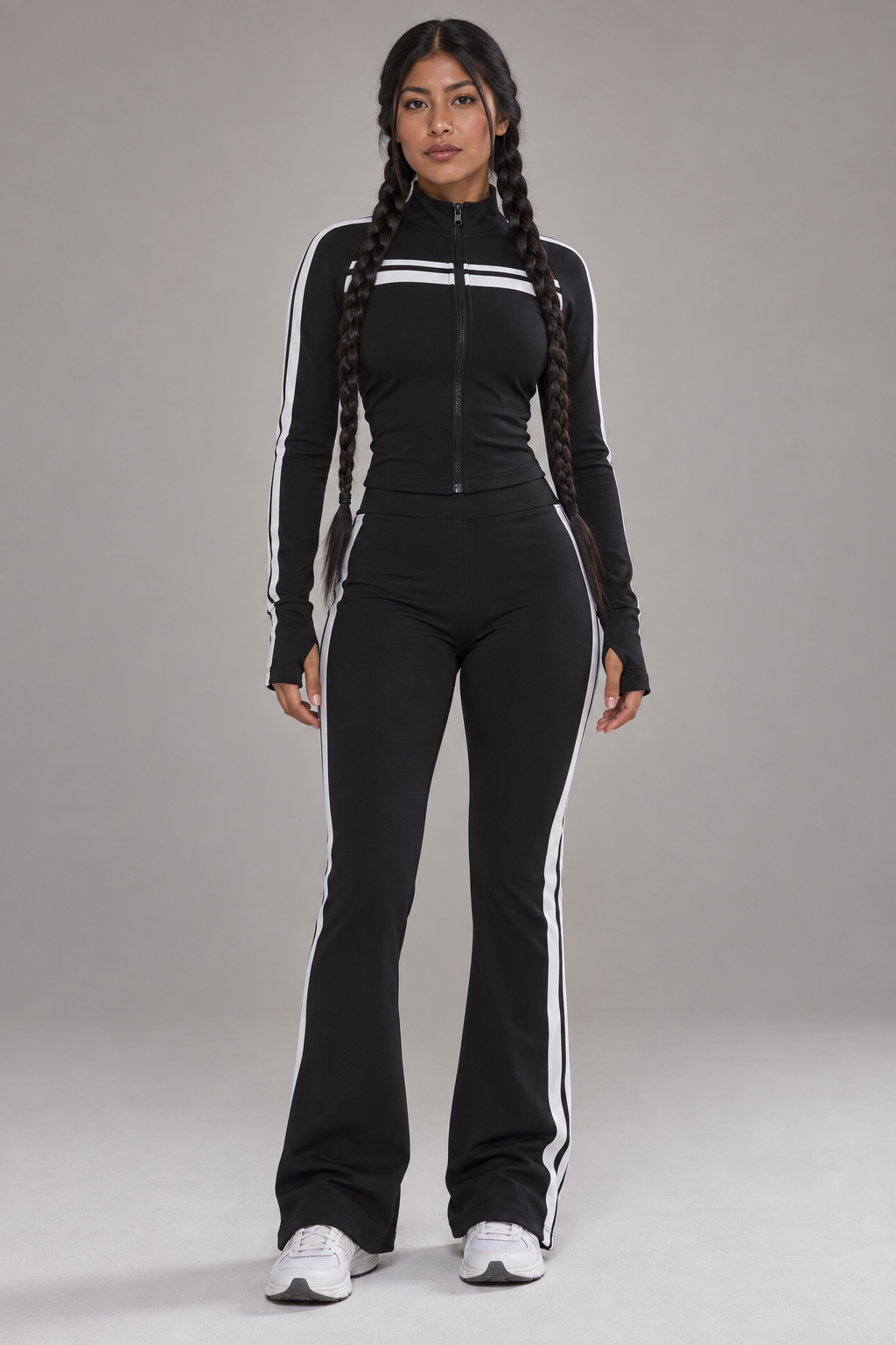 Conjunto deportivo negro con franjas blancas SoyGymBro - vista frontal