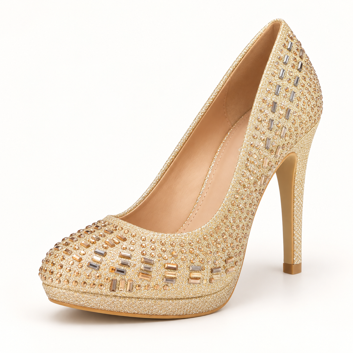 Golden Queen, zapato de salón dorado con pedrería