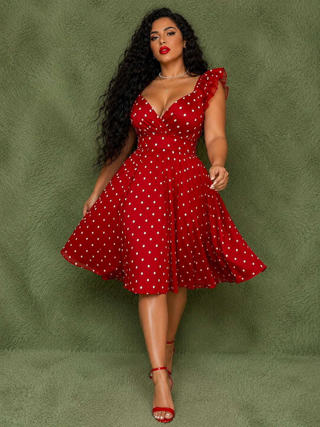 Vestido Rojo de Lunares Estilo Vintage
