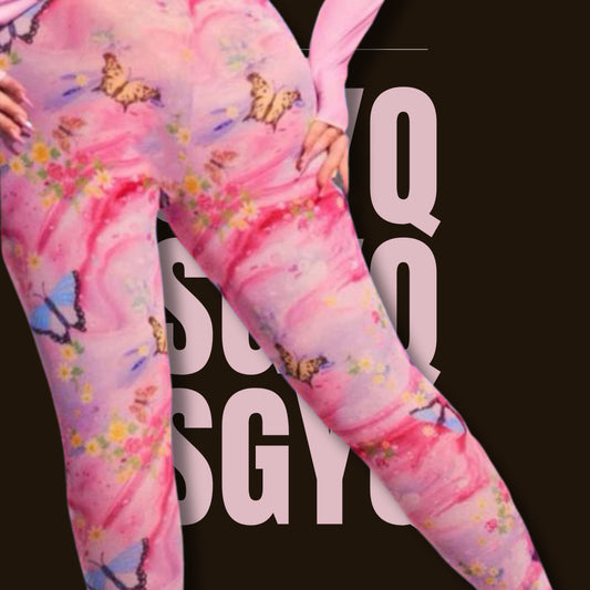 Leggins Rosas Con Flores Y Mariposas