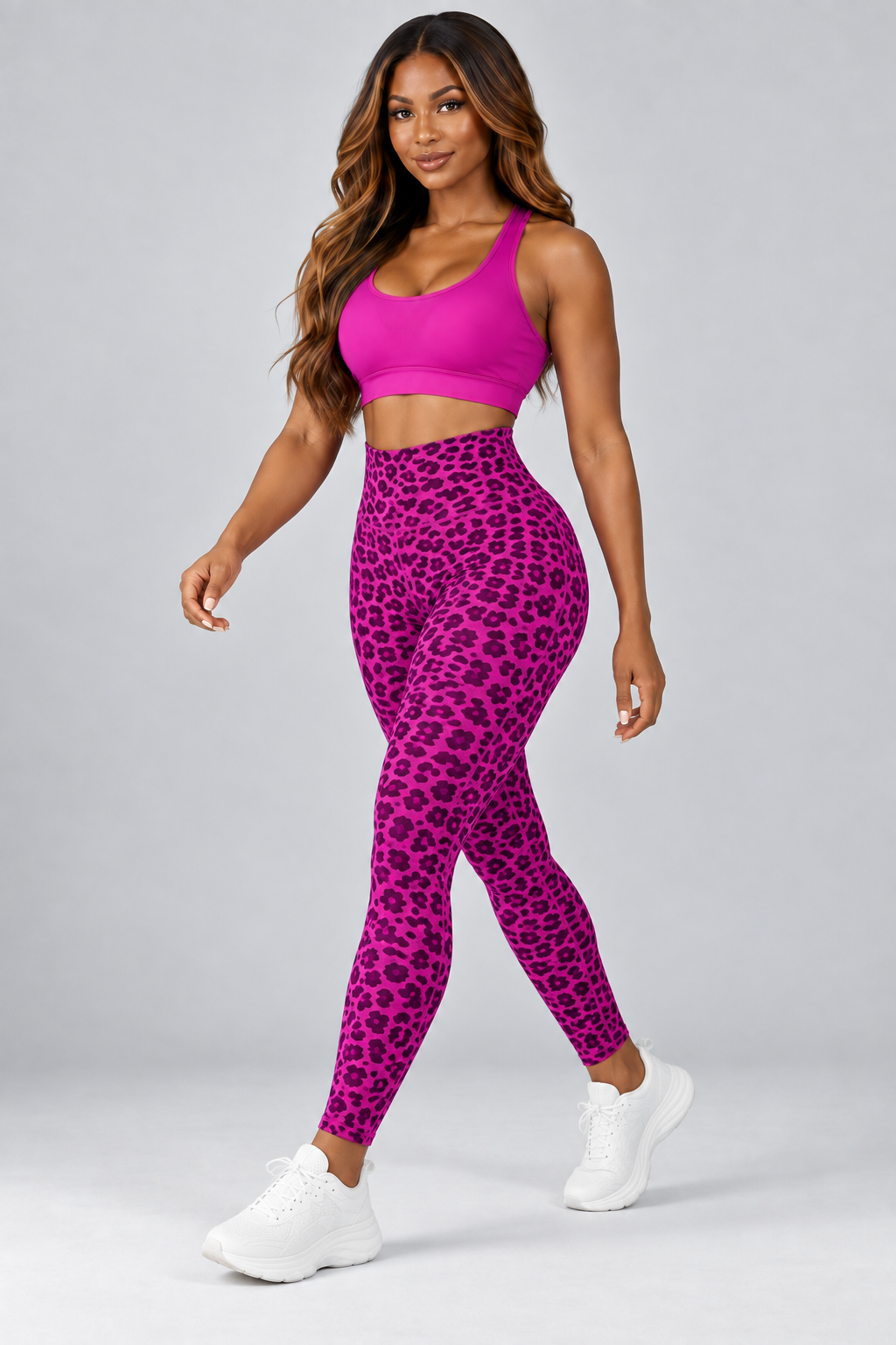 Leggings leopardo fucsia SoyGymBro - en movimiento