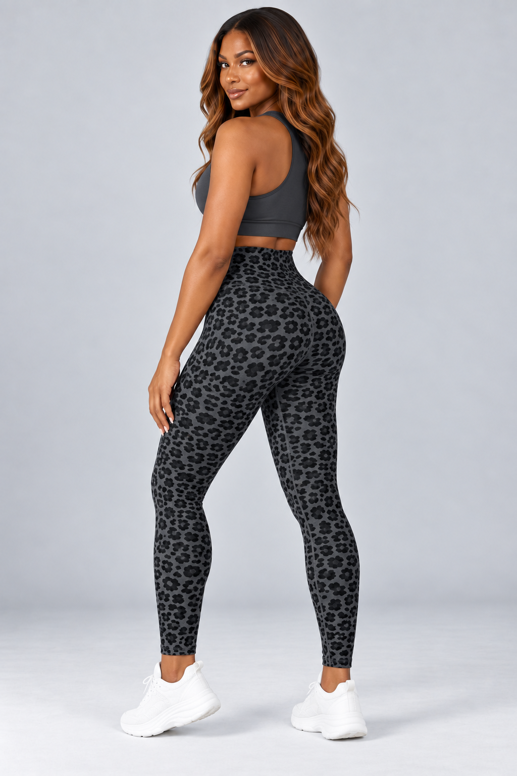 Leggings leopardo gris oscuro SoyGymBro - vista trasera