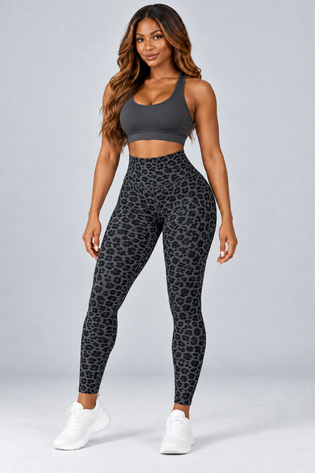 Leggings leopardo gris oscuro SoyGymBro - vista frontal