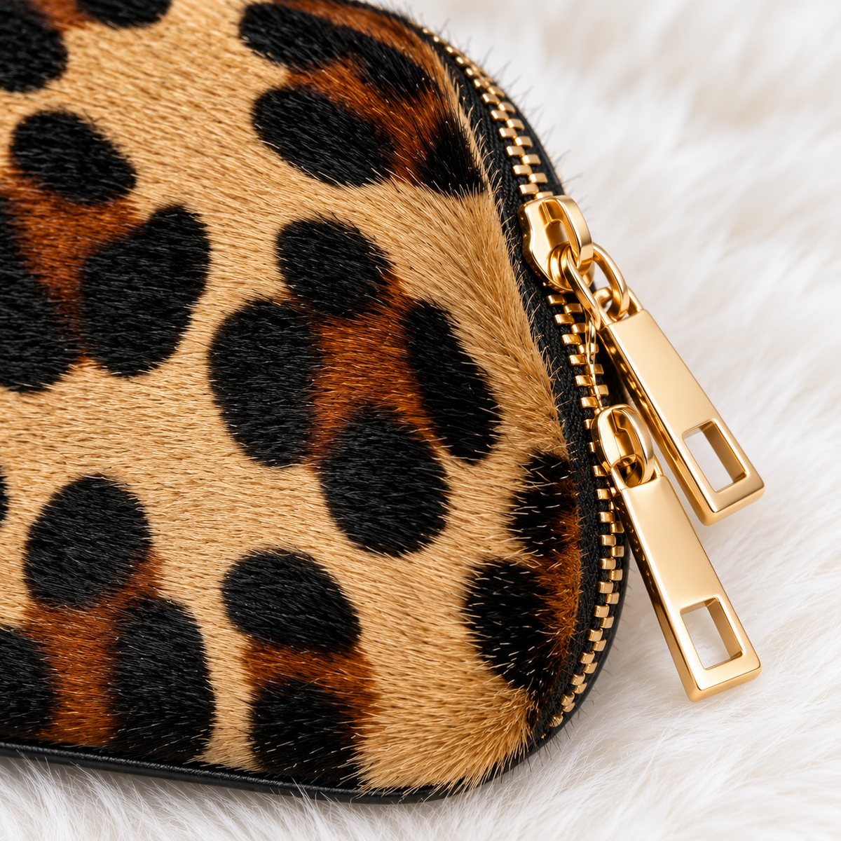 Monedero Golden Leopard — Detalle de cremallera dorada