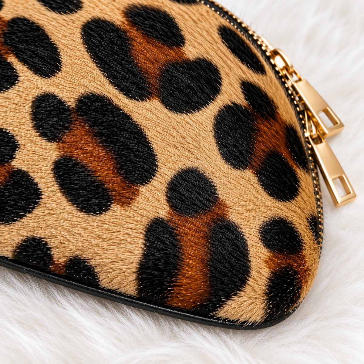 Monedero Golden Leopard — Detalle del pelito sintético
