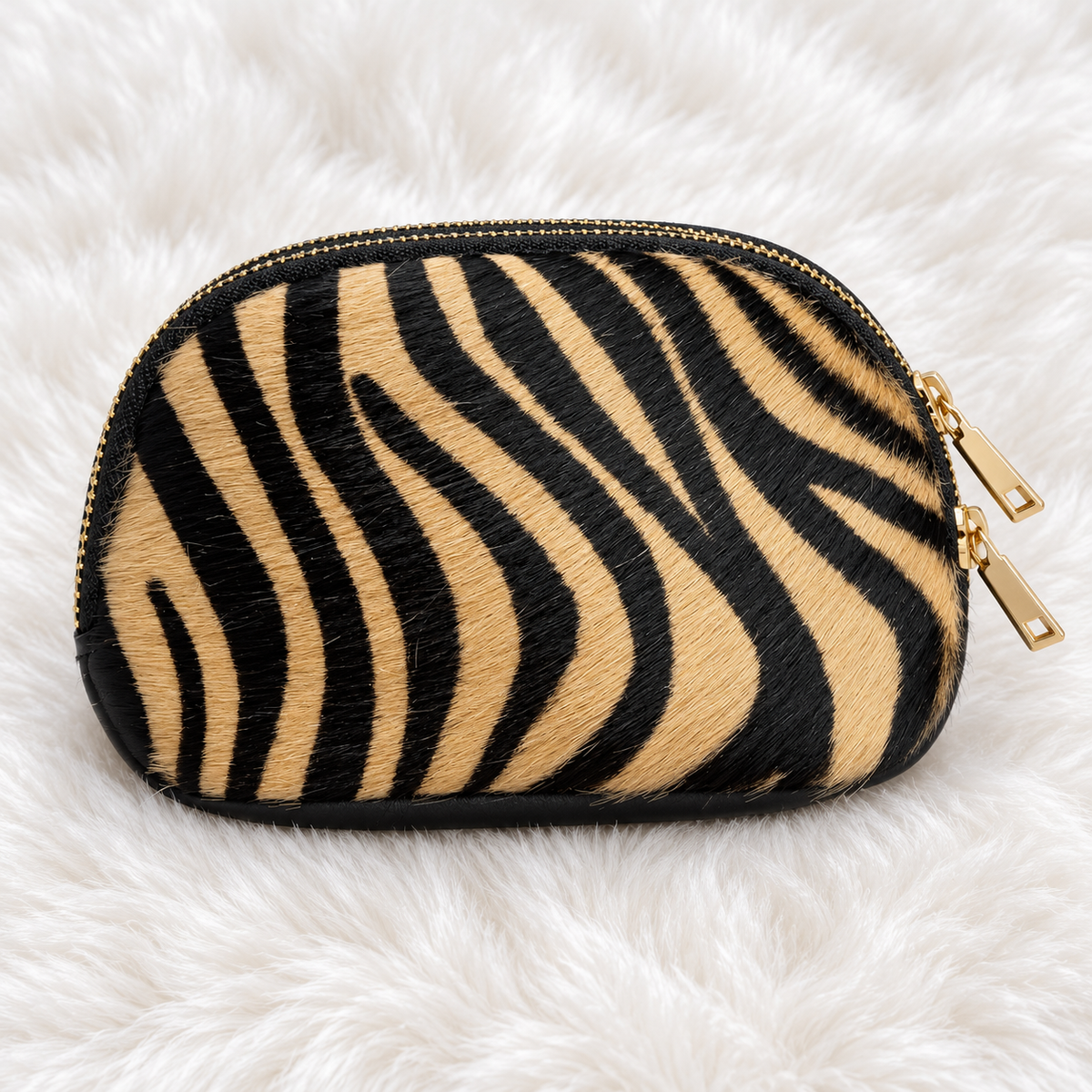 Monedero Zebra Chic camel y negro, vista frontal