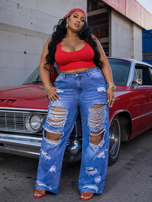 Vaquero Wide Leg Destroyed Curvy 💙