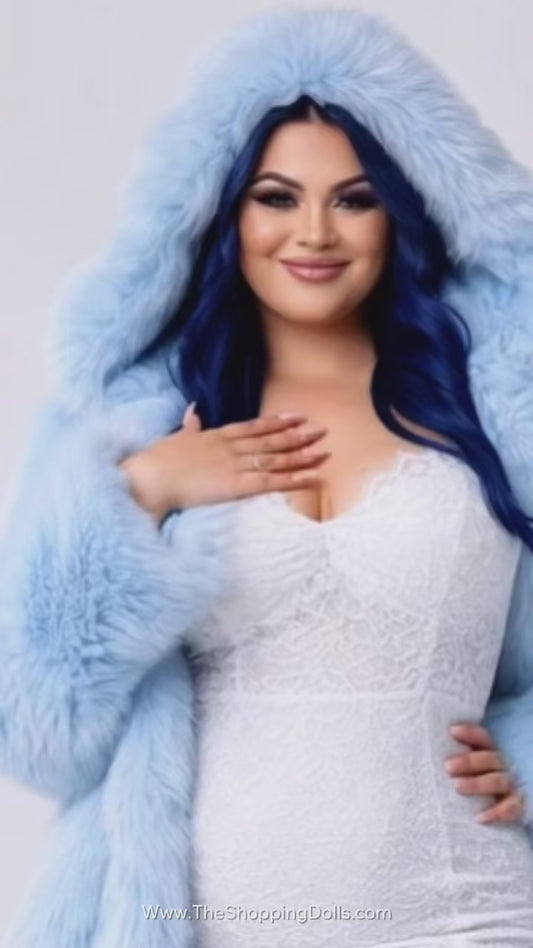 Abrigo de Pelo Suave Azul Polvo con Capucha