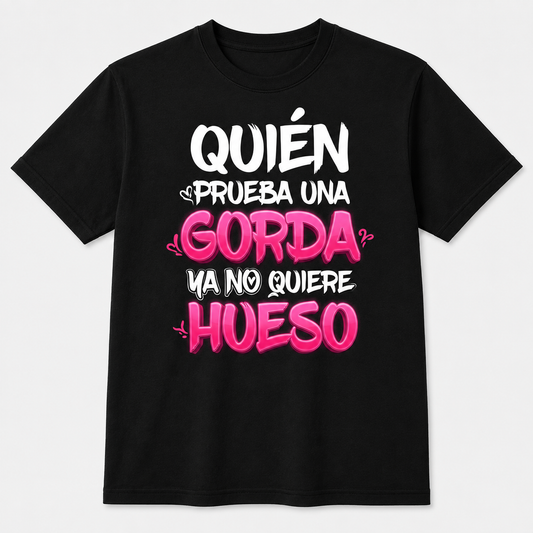 T-shirt noir « Qui a goûté à une ronde ne veut plus d'os » L–5XL
