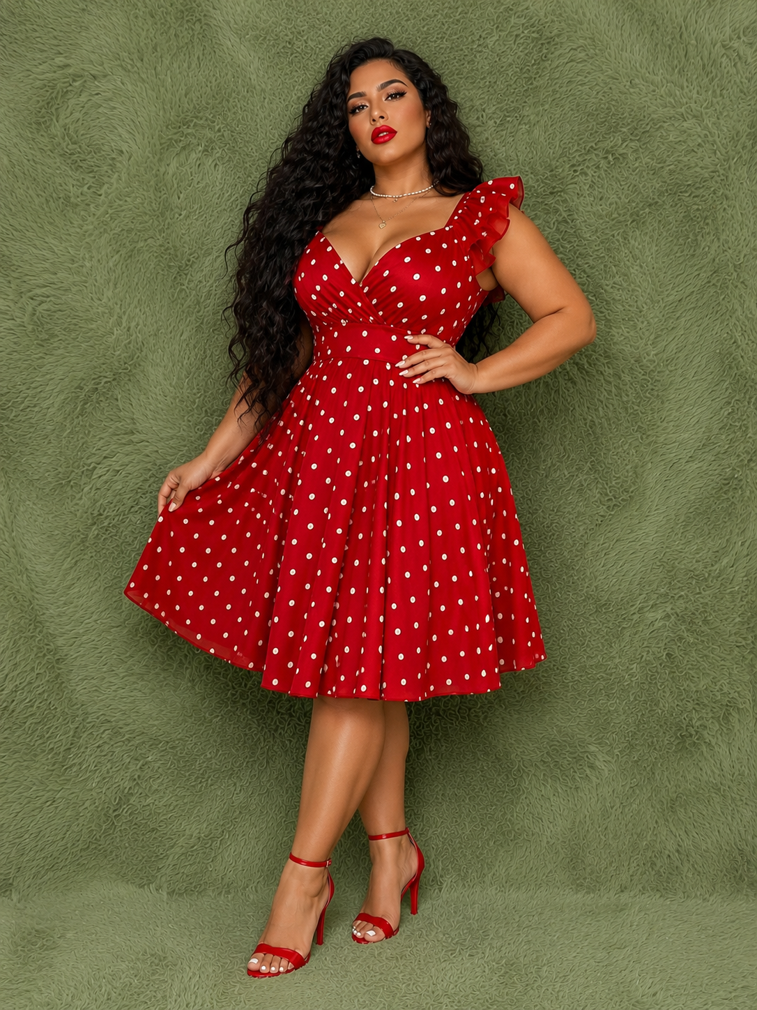 Vestido Rojo de Lunares Estilo Vintage
