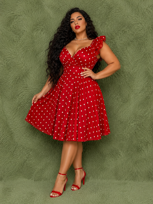 Vestido Rojo de Lunares Estilo Vintage