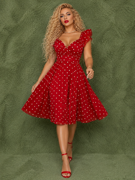 Vestido Rojo de Lunares Estilo Vintage