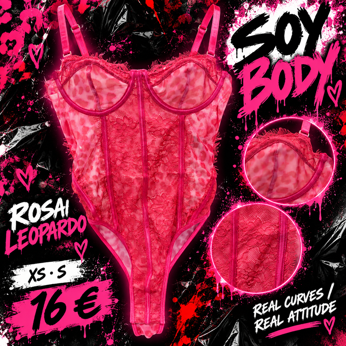 Body corsé rosa leopardo con encaje Soy Body, tallas XS y S