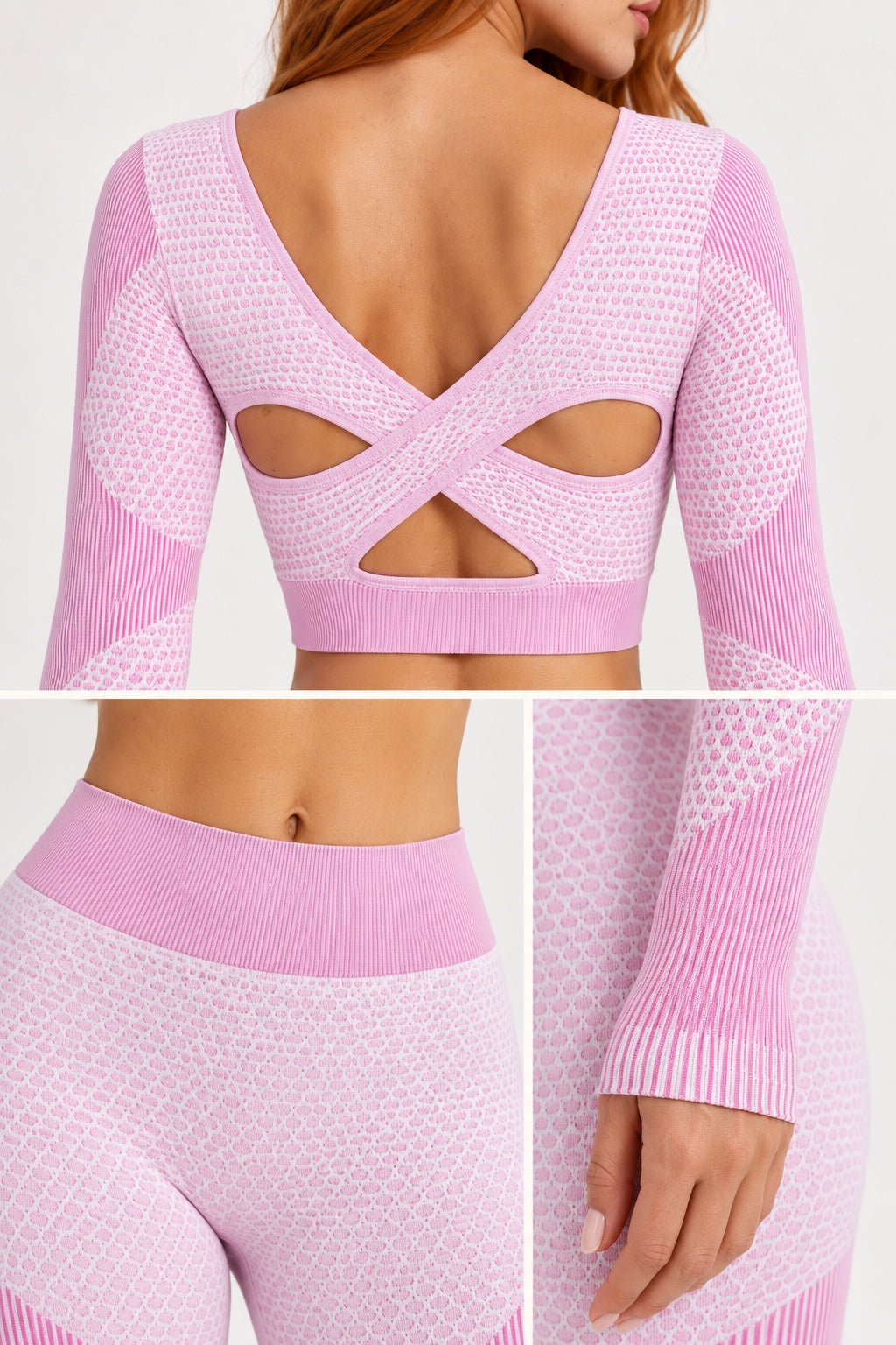 Detalles de la textura, cintura y espalda del conjunto SoyGymBro