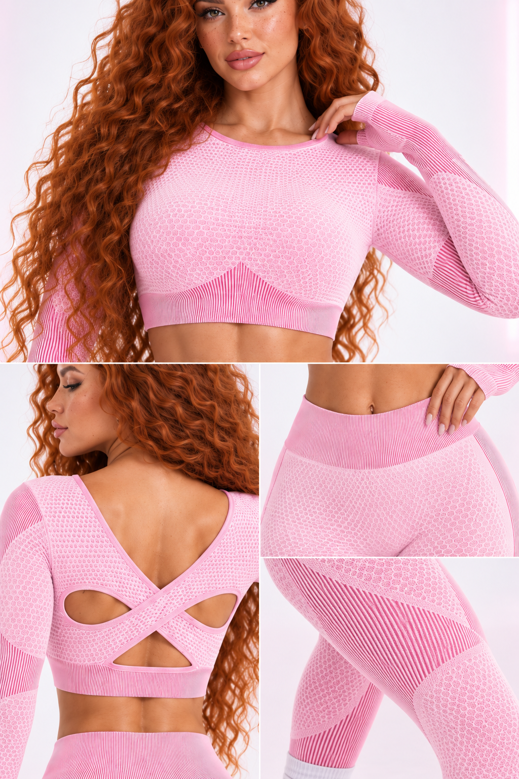 Detalles del tejido del conjunto deportivo seamless rosa SoyGymBro