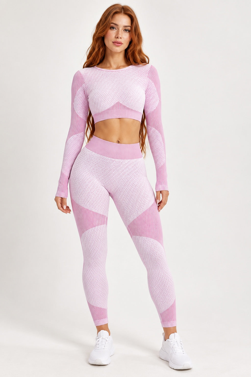 Conjunto deportivo rosa y blanco SoyGymBro, vista delantera
