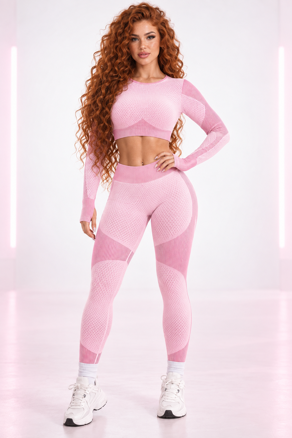 Conjunto deportivo seamless rosa SoyGymBro, vista frontal