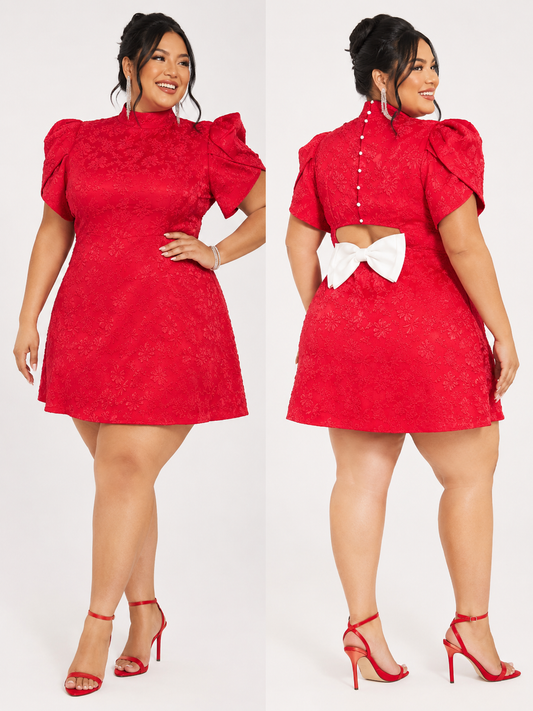 Vestido Rojo Diva con Lazo Blanco