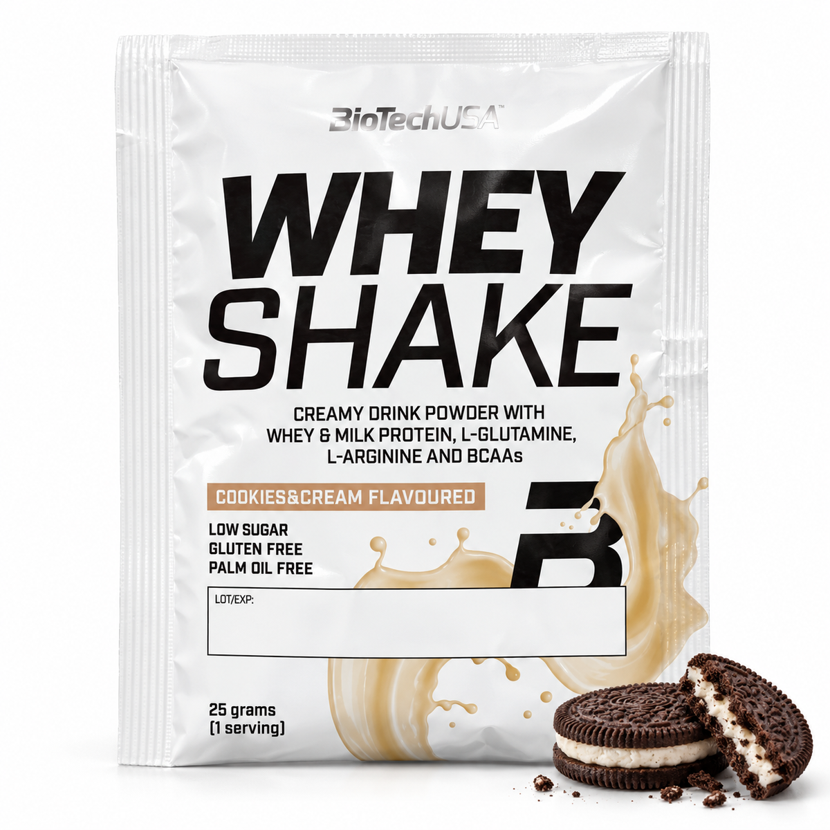 BioTechUSA Whey Shake Cookies & Cream, sobre individual de 25 g